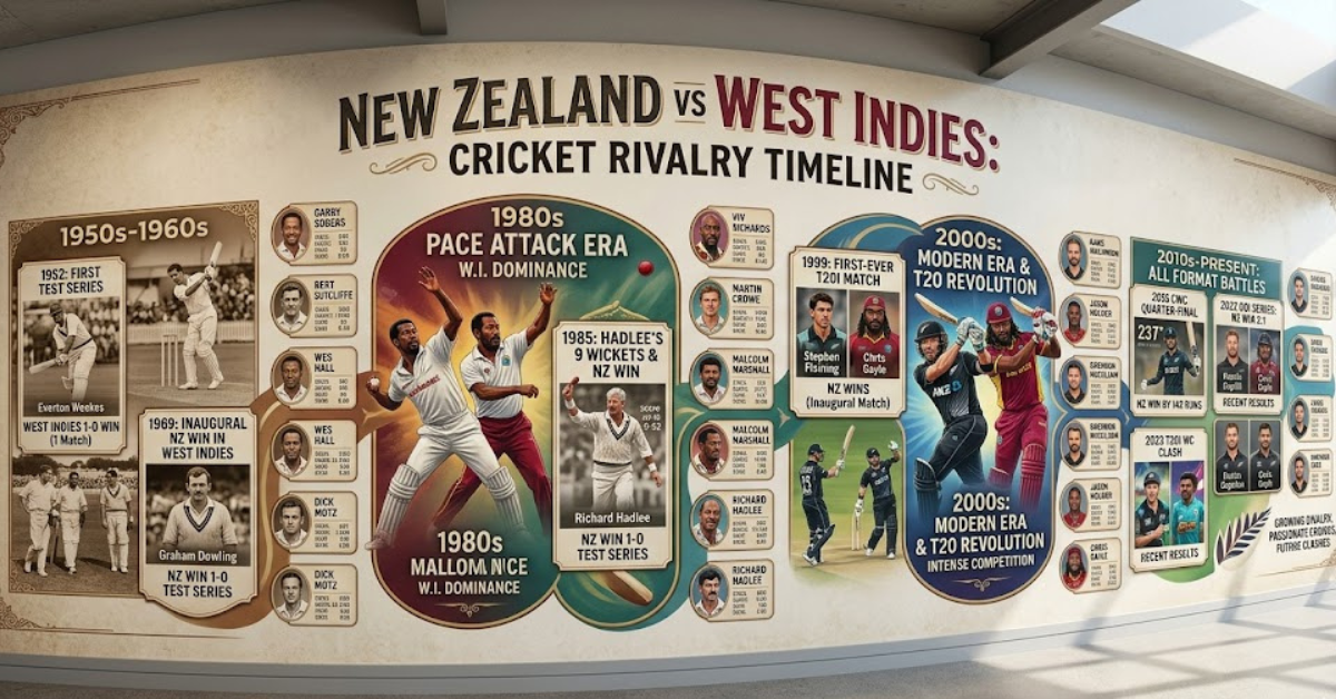 New Zealand vs West Indies Cricket Timeline: Full History & Keys
