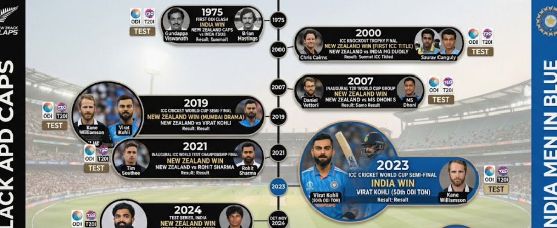 New Zealand vs India Cricket Team Timeline
