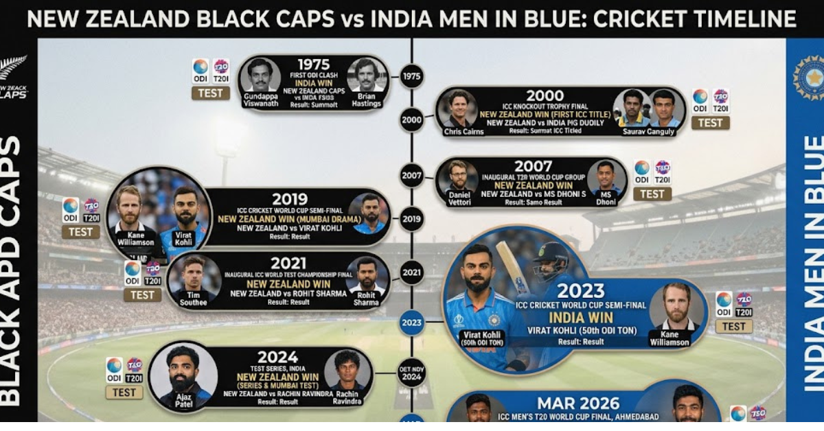 New Zealand vs India Cricket Team Timeline