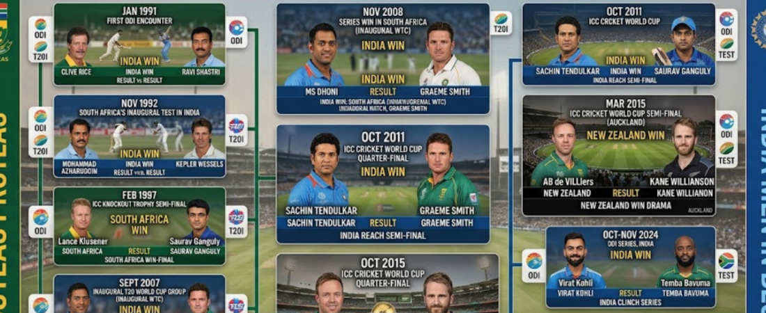 South Africa vs India Cricket Team Timeline
